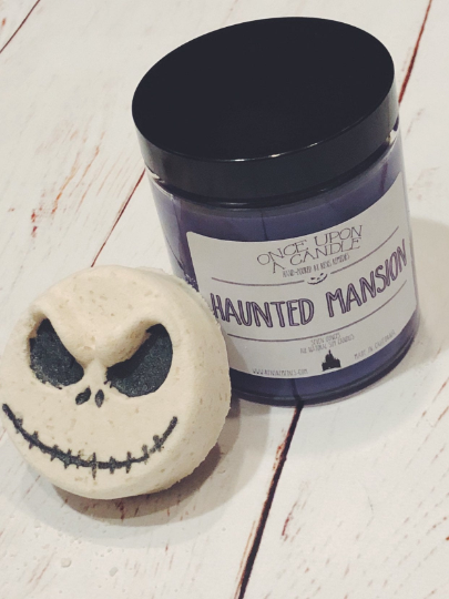 Haunted Mansion Inspired Candle & Jack Skellington Bath Bomb - Disney Themed Bath Set - Foolish Mortals - Nightmare Before Christmas